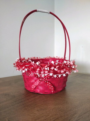 Red Easter basket new with ribbon and hearts