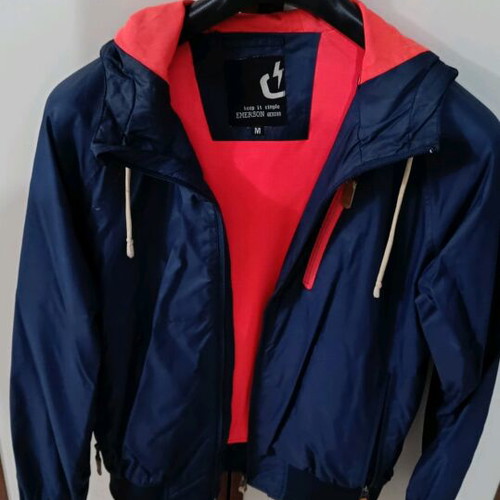 Emerson windbreaker jacket with hood used, blue and orange