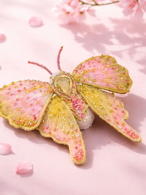 Handmade butterfly brooch with natural citrine new