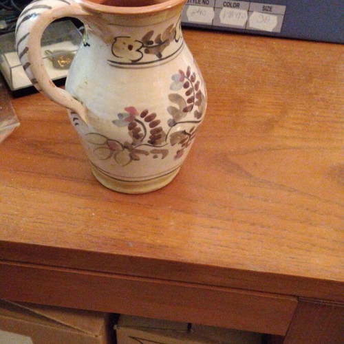 Ceramic jug with handmade decoration, like new, traditional Greek folk art