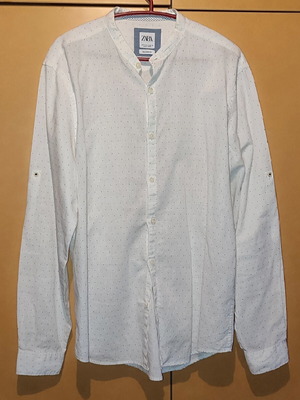 Zara white men's shirt size M like new with Mao collar and polka dot