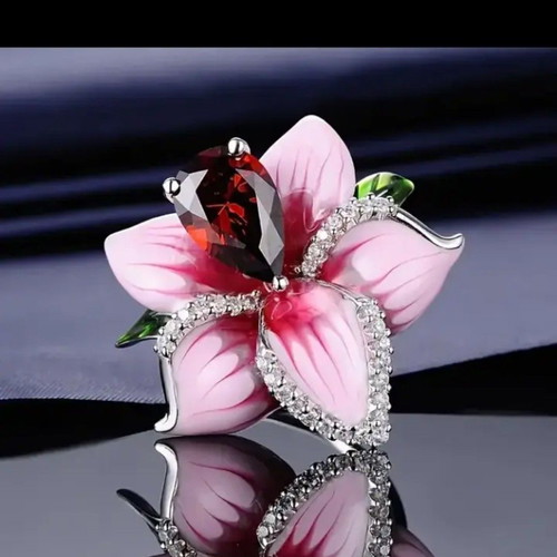 Pink enamel ring with synthetic zirconia