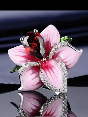 Pink enamel ring with synthetic zirconia