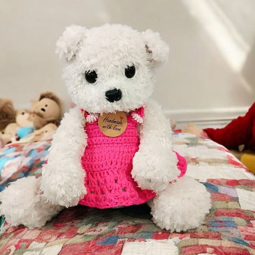 Handmade knitted puppy new with Fable Fur yarn and silicone filling