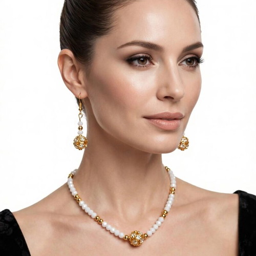 Handmade white and gold elegant jewelry set new
