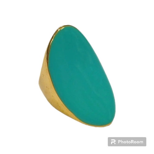 Women's ring with petrol enamel, steel, gold, new