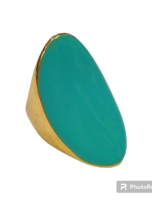 Women's ring with petrol enamel, steel, gold, new