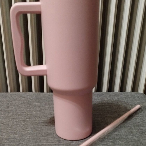 Pink glass with straw new