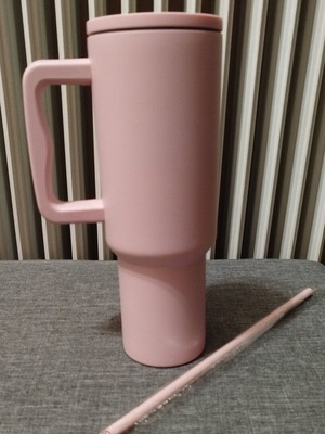 Pink glass with straw new