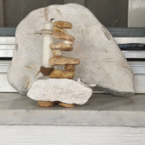 Stone and Candle decorative natural materials art new
