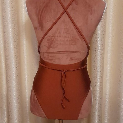 Glossy brown one-piece swimsuit