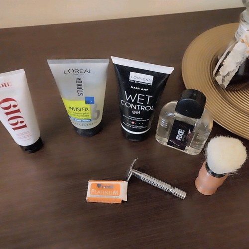 Men's grooming used, shaving machine and product set