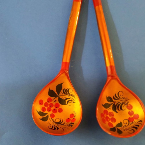 Wooden Russian Hand-Painted Spoons Set of 2, new