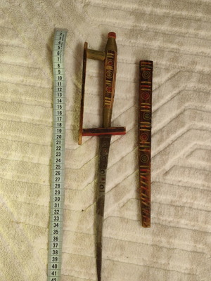 Traditional Bulgarian Decorative Knife with Wooden D-Guard and Sheath like new