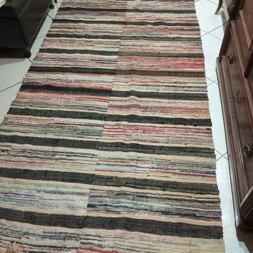 Traditional large woven rag rug, 3.05 x 1.20 m, vintage