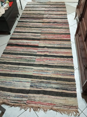 Traditional large woven rag rug, 3.05 x 1.20 m, vintage