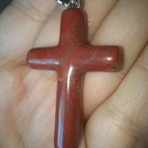 Cross made of natural red jasper stone new, size 28x40mm