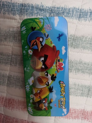 Angry Birds metal pencil case new with 4 rulers, compass, pencil and eraser