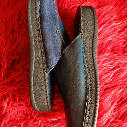Leather slippers No.44 used, dark blue
