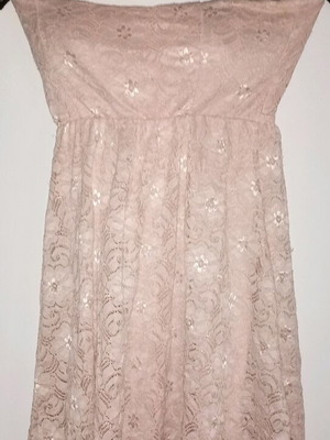 Pink mini dress like new, strapless with lace and bow