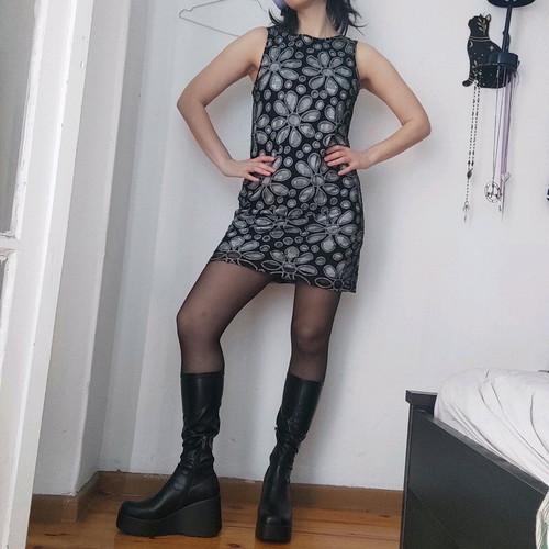 Promod Flower Power Space Age Mod Mini Dress like new, black and grey
