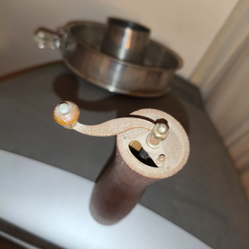 Vintage manual coffee grinder wooden used