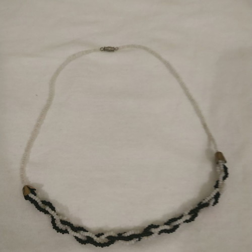 Handmade vintage necklace used, black and white small beads