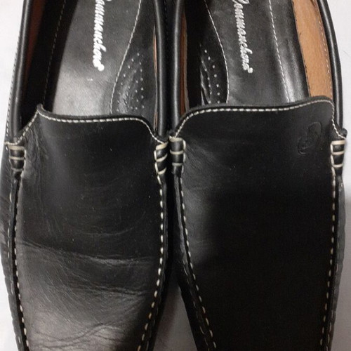 Leather moccasin shoes, size 44, black