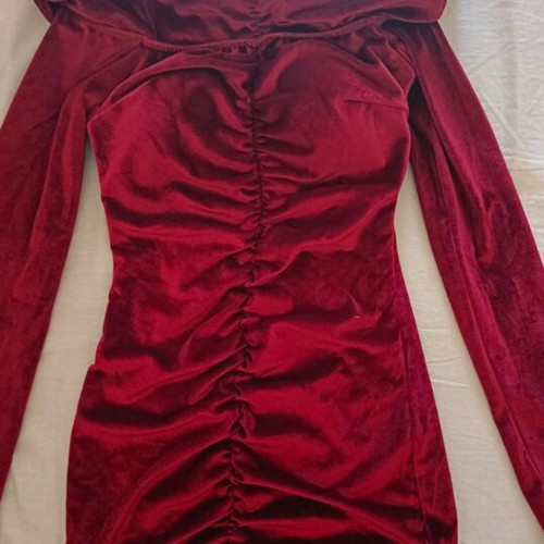 Velvet red short dress with off-shoulder new