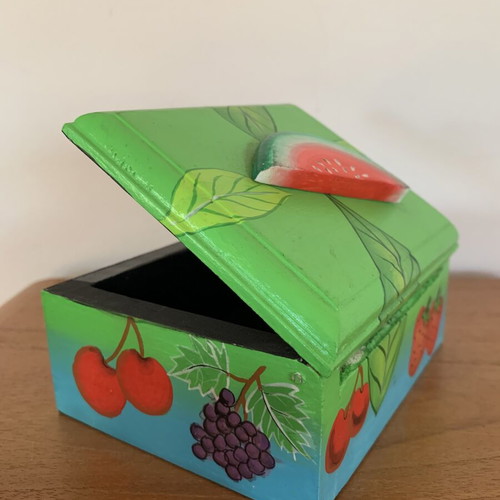 Handmade wooden jewelry box with summer fruit painting, new