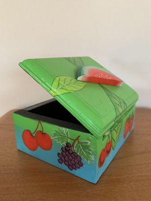 Handmade wooden jewelry box with summer fruit painting, new
