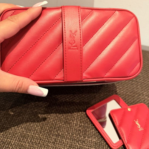 YSL Makeup Bag with Mirror New, Red