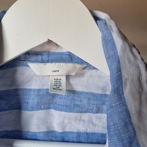 Γυναικεία λινή πουκάμισο H&M XL μεταχειρισμένο, λευκό και μπλε