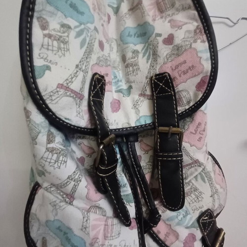 Back bag used with Paris theme, colorful fabric