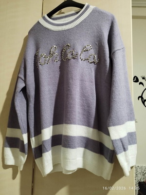 Studio Eleven purple and white sweater with rhinestones new, size M