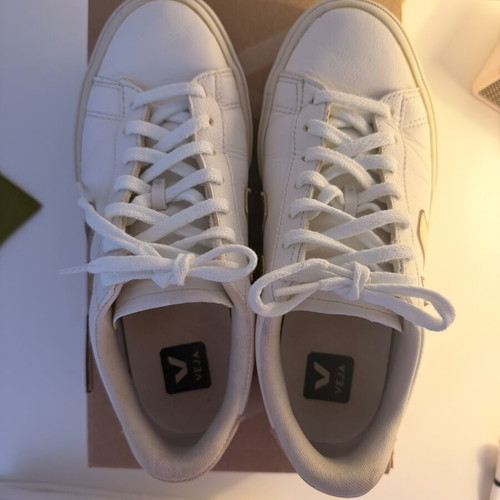 Veja Campo sneakers used, white and beige with rose gold details