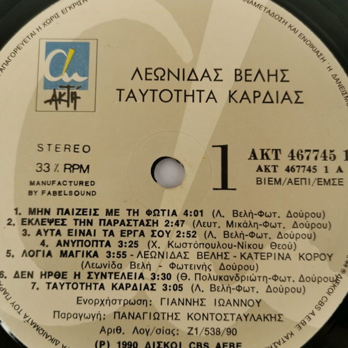 Leonidas Velis Vinyl Record Taftotita Kardias used