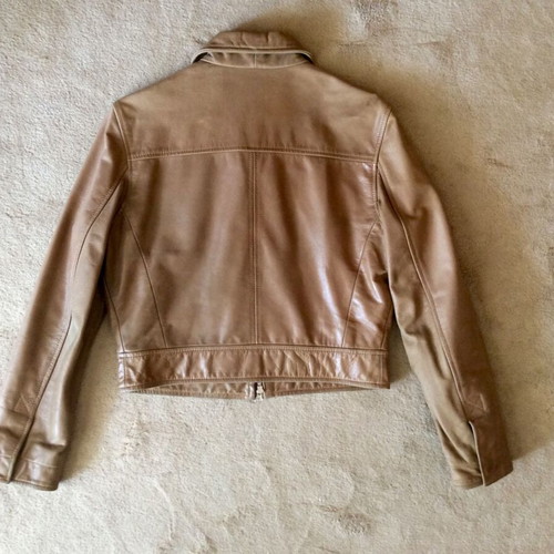 Women's Camel Leather Jacket Cropped used, size S/M, beige