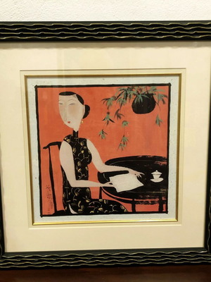 Painting with wooden unique frame like new, size 55x55 cm