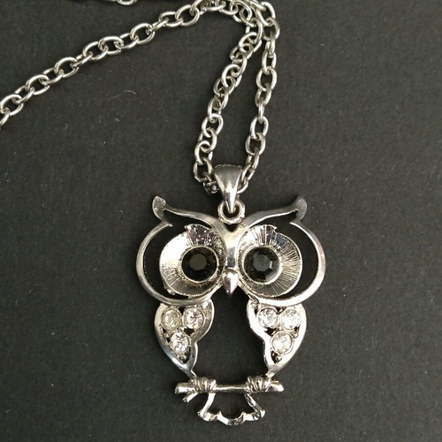 Owl necklace stainless steel new with decorative stones