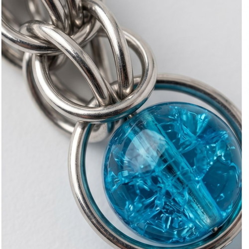 Chainmaille Full Persian Earrings with Blue Bead, new, steel