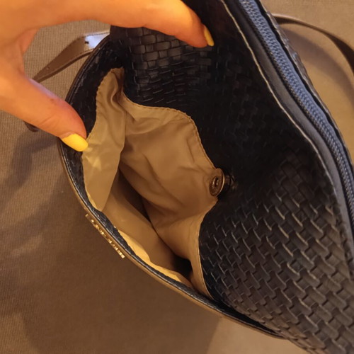 Kem crossbody shoulder bag with blue snake/croc effect and brown details