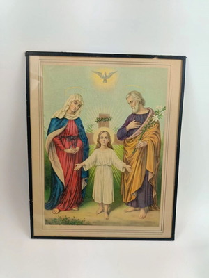 Holy Family lithograph on glass used, 1950s