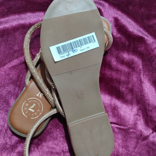 Seven sandals with strass, new, beige and gold
