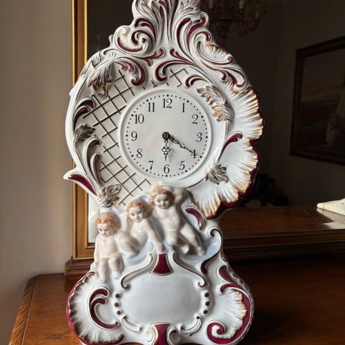 Porcelain clock Cmielow Poland vintage rococo baroque style