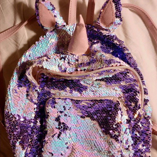 Unicorn kids backpack used, pink purple