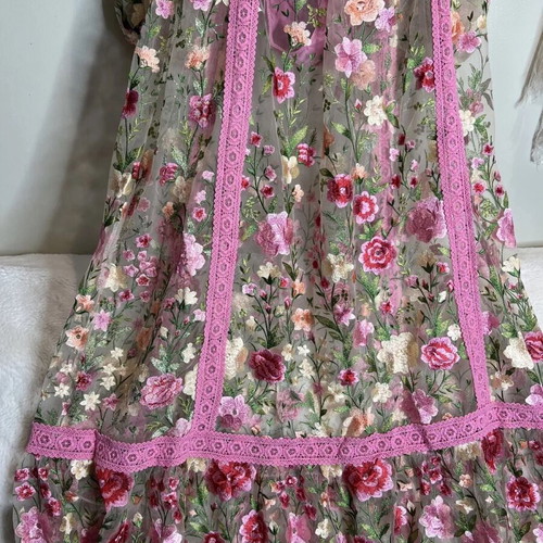 For Love & Lemons Luna Embroidered Bouquet Floral Maxi Dress like new, pink, size S