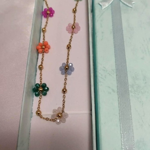 Romantic stainless steel necklace with colorful flowers new