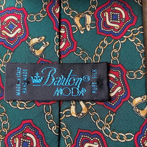 Barton pure green silk tie like new with burgundy blue and gold pattern