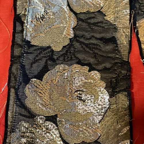Gold-embroidered brocade trim black satin with gold roses new vintage